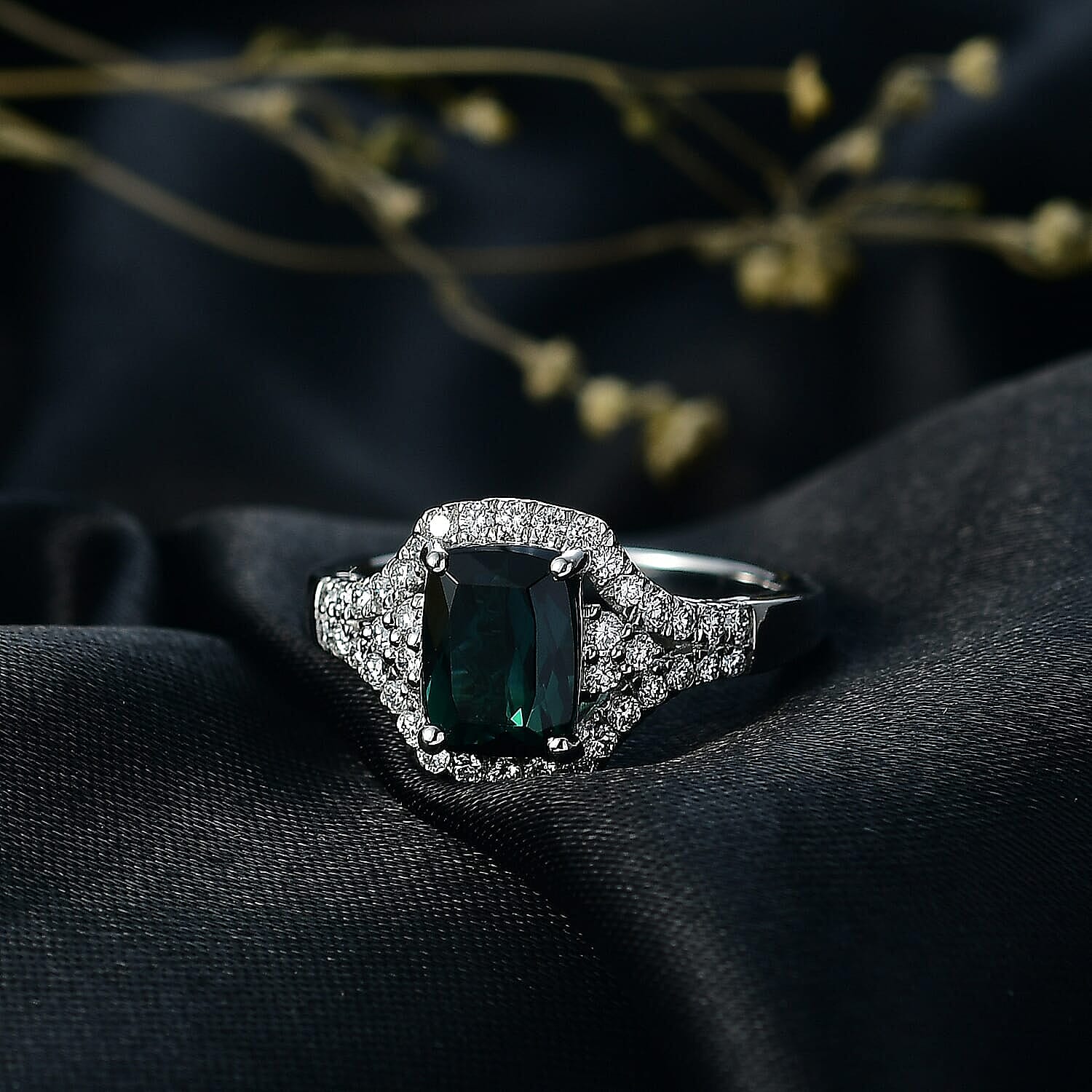 Rhapsody 950 Platinum AGI Certified & Appraised AAAA Indicolite & Natural VS-E-F White Diamond Ring 2.33 Ct, Platinum Wt. 6.10 Gms