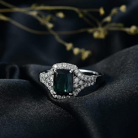 Rhapsody 950 Platinum AGI Certified & Appraised AAAA Indicolite & Natural VS-E-F White Diamond Ring 2.33 Ct, Platinum Wt. 6.10 Gms