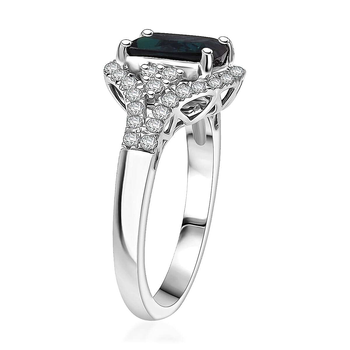 Rhapsody 950 Platinum AGI Certified & Appraised AAAA Indicolite & Natural VS-E-F White Diamond Ring 2.33 Ct, Platinum Wt. 6.10 Gms