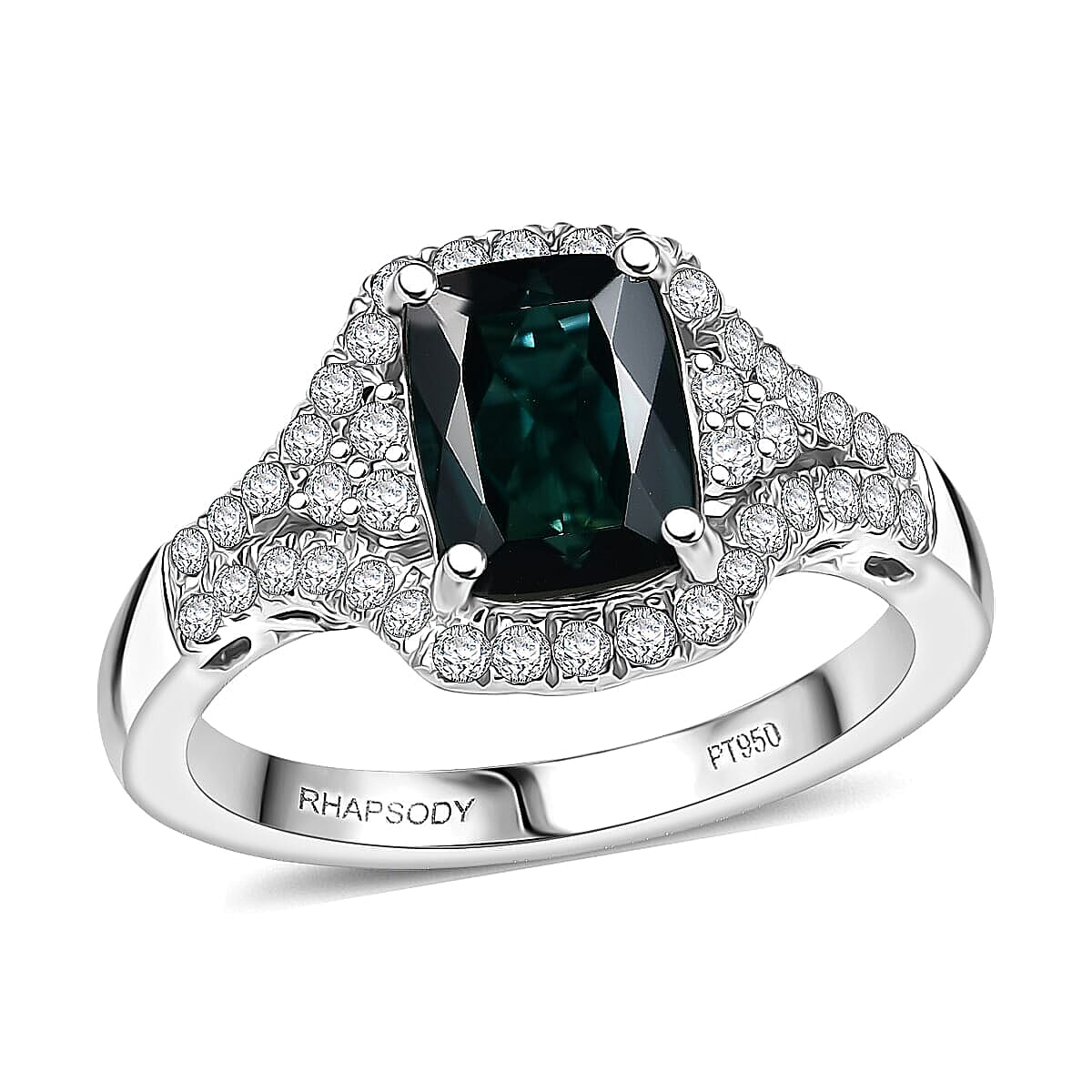 Rhapsody 950 Platinum AGI Certified & Appraised AAAA Indicolite & Natural VS-E-F White Diamond Ring 2.33 Ct, Platinum Wt. 6.10 Gms