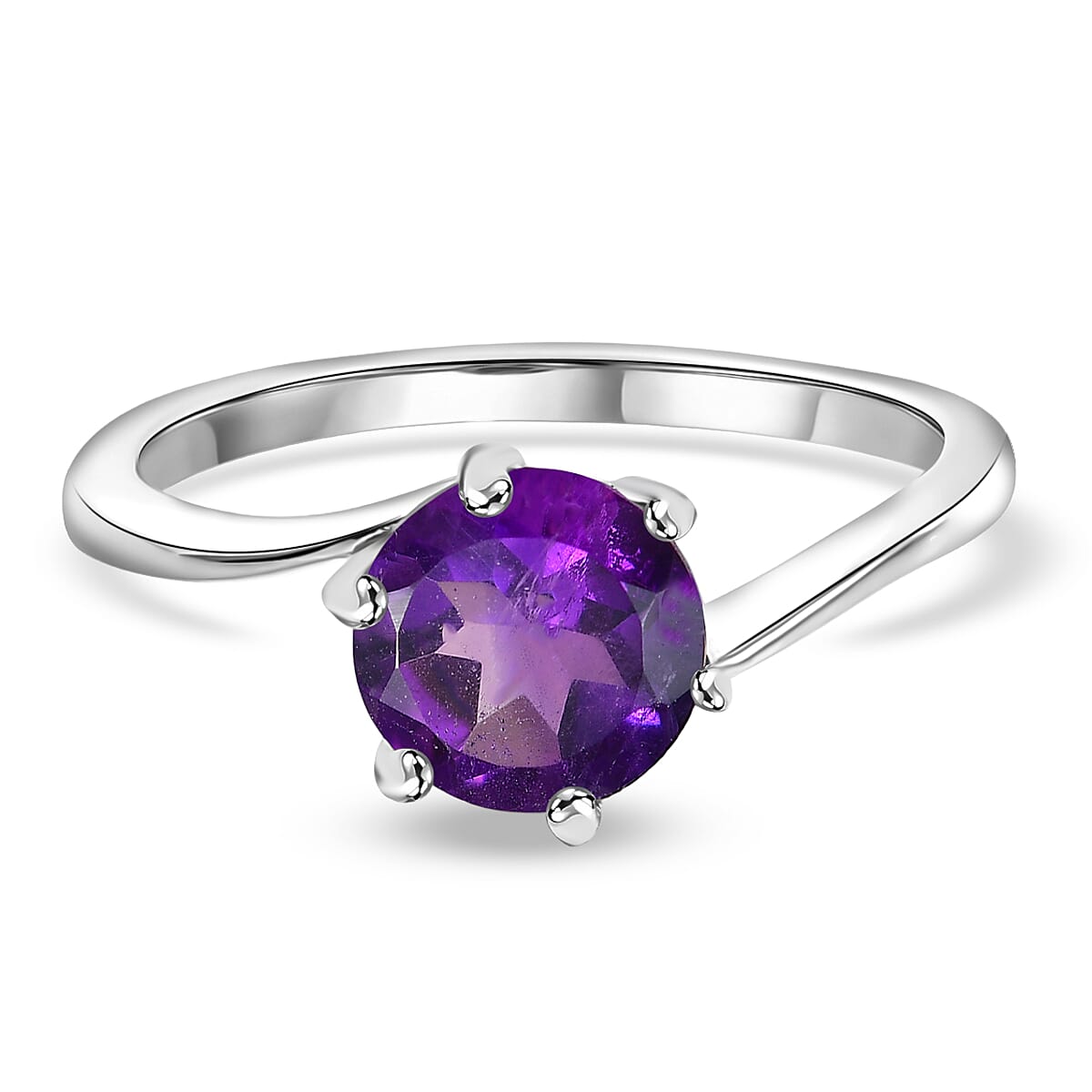 D'joy - AAA African Amethyst Solitaire Ring in Platinum Overlay Sterling Silver 1.19 Ct.