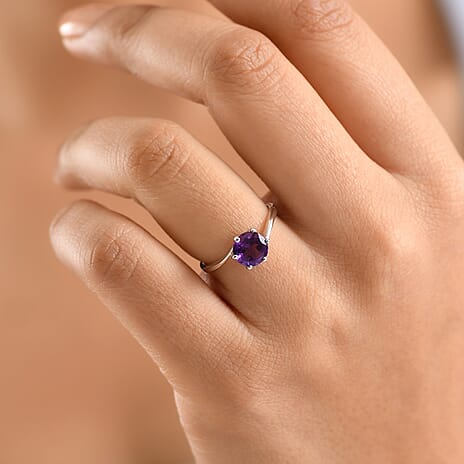 D'joy - AAA African Amethyst Solitaire Ring in Platinum Overlay Sterling Silver 1.19 Ct.