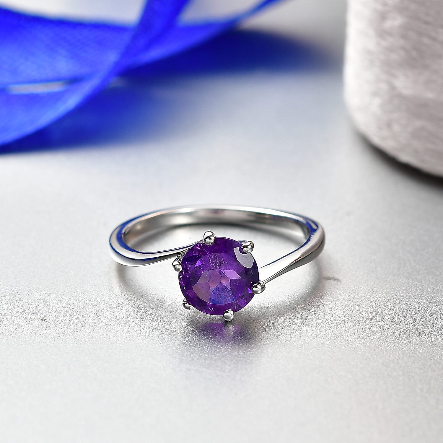 D'joy - AAA African Amethyst Solitaire Ring in Platinum Overlay Sterling Silver 1.19 Ct.