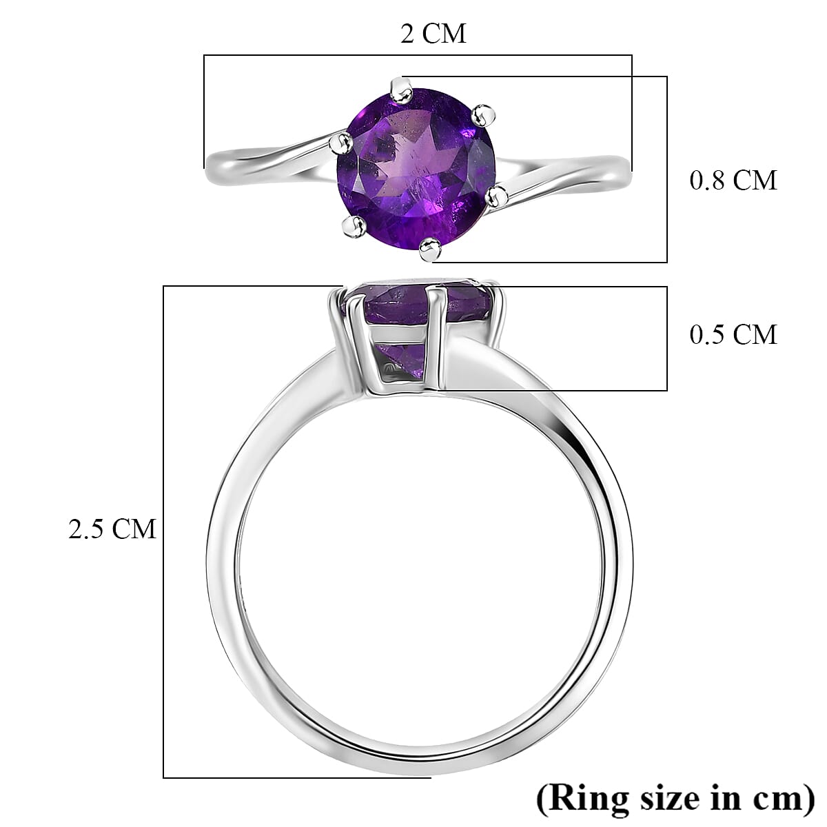 D'joy - AAA African Amethyst Solitaire Ring in Platinum Overlay Sterling Silver 1.19 Ct.