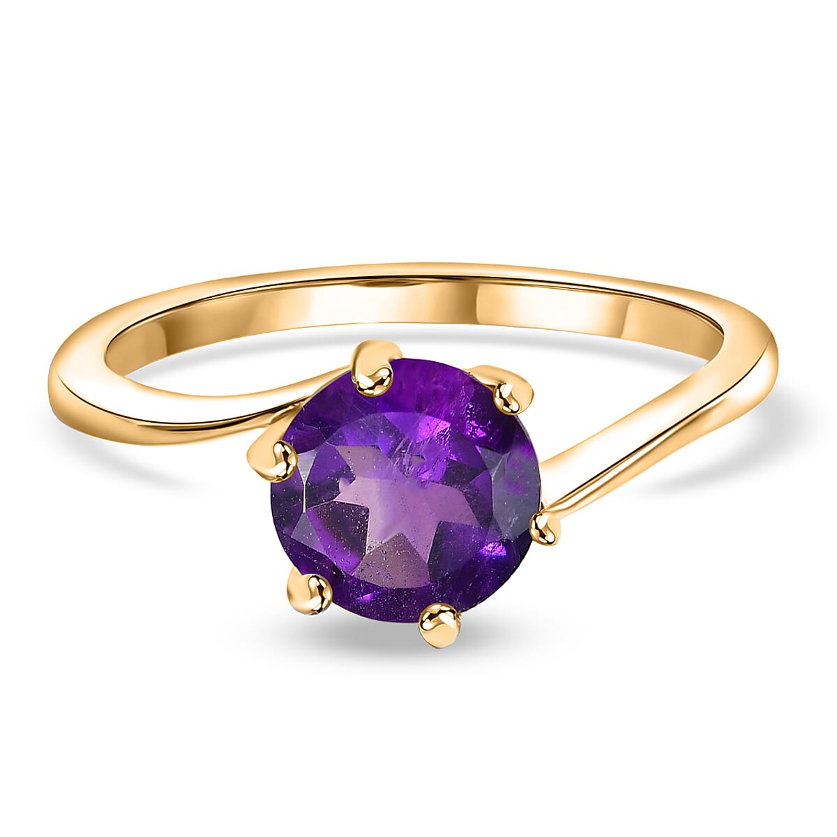 AAA African Amethyst Solitaire Ring in Yellow Gold Plated Sterling Silver 1.20 Ct.