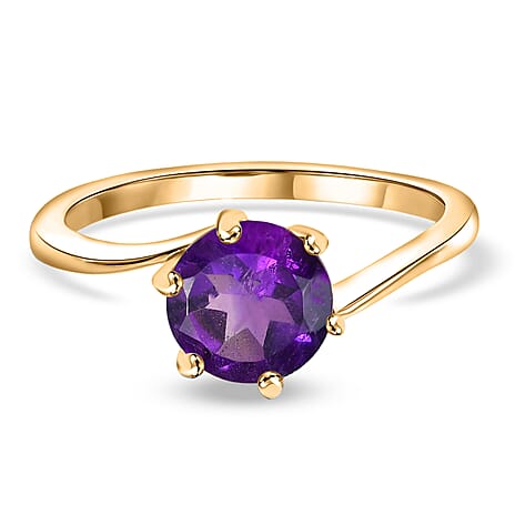 AAA African Amethyst Solitaire Ring in Yellow Gold Plated Sterling Silver 1.20 Ct.