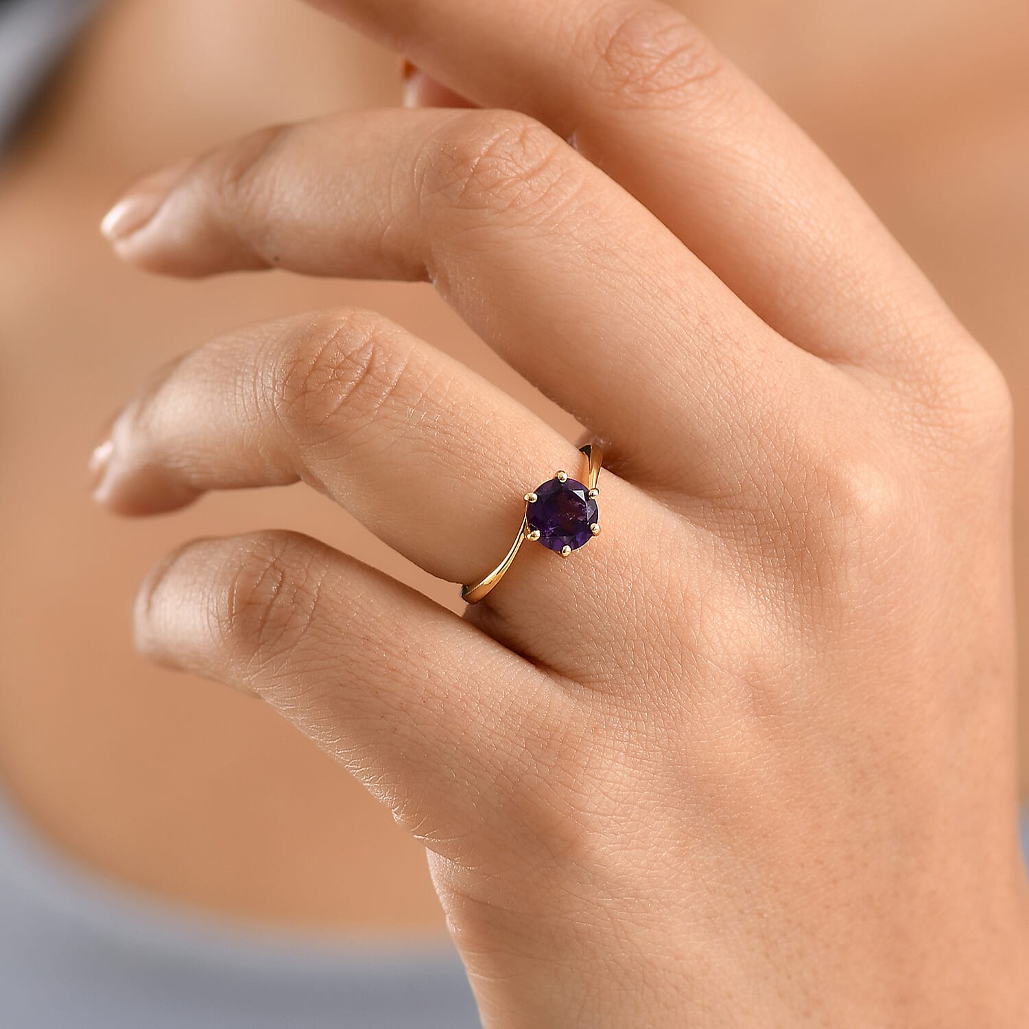 AAA African Amethyst Solitaire Ring in Yellow Gold Plated Sterling Silver 1.20 Ct.