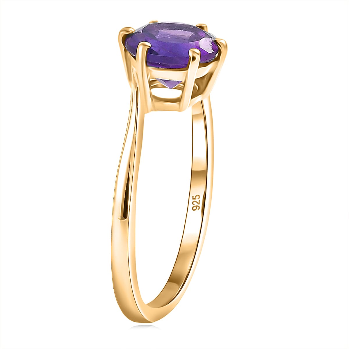 AAA African Amethyst Solitaire Ring in Yellow Gold Plated Sterling Silver 1.20 Ct.