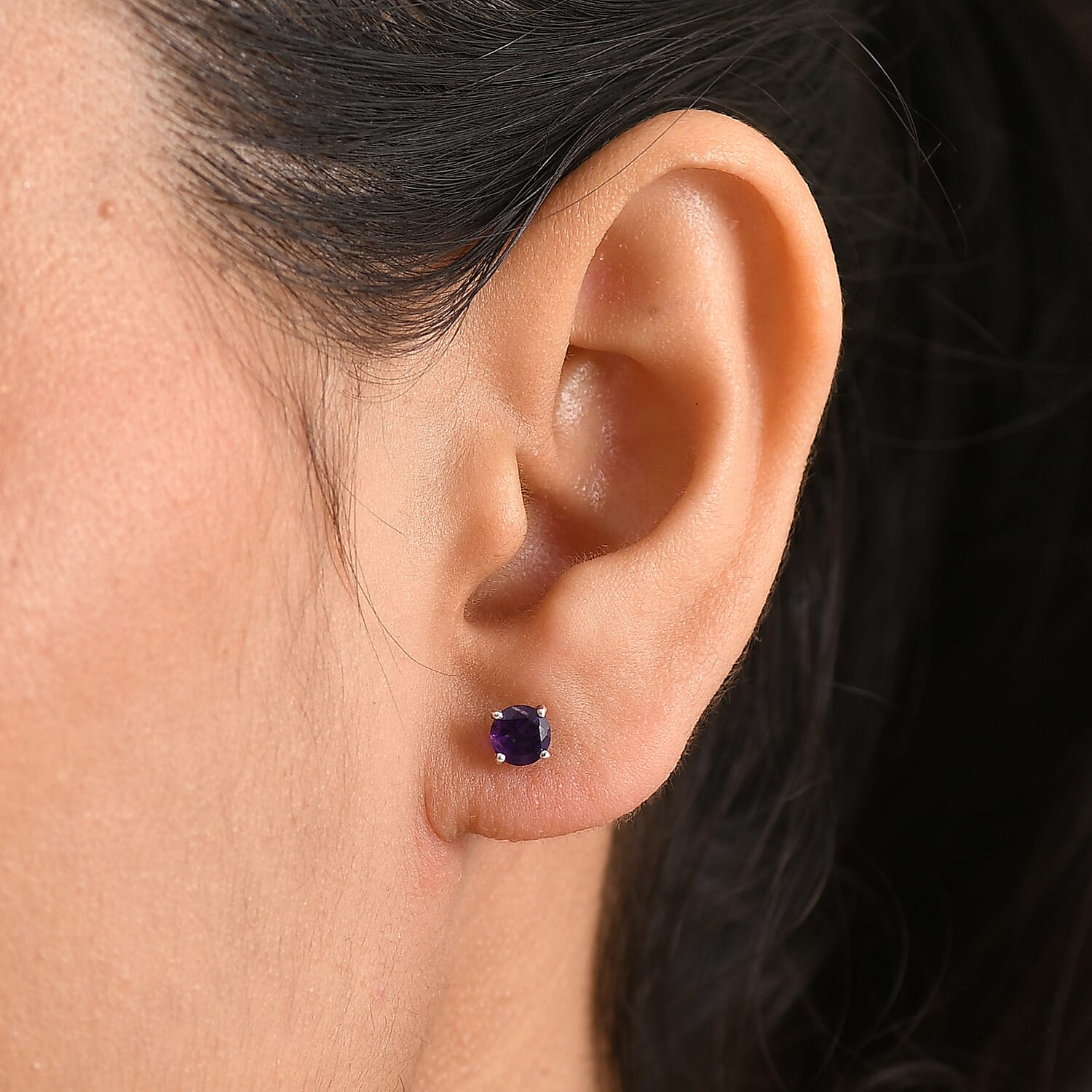 AAA Zambian Amethyst Solitaire Stud Push Post Earrings in Platinum Overlay Sterling Silver