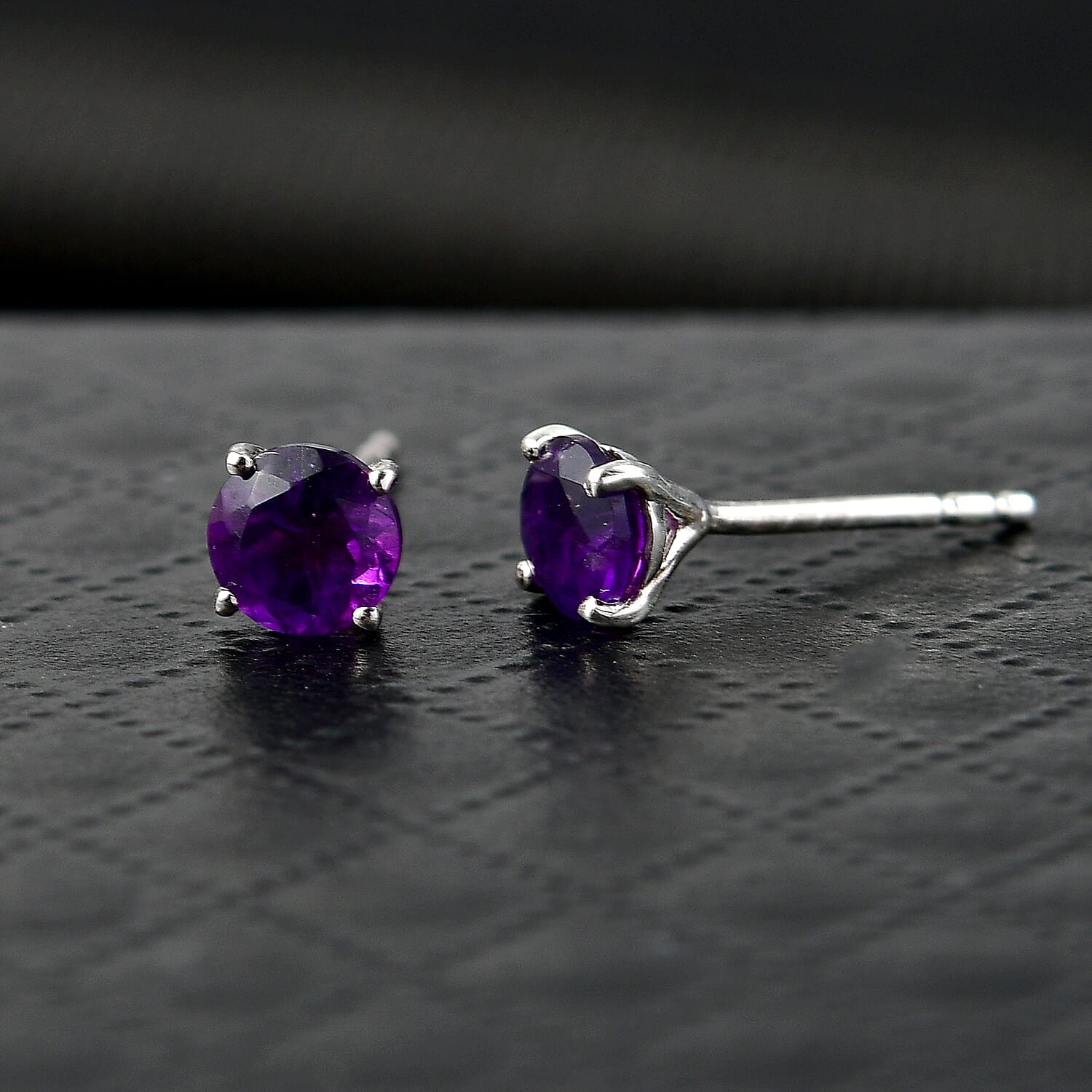 AAA Zambian Amethyst Solitaire Stud Push Post Earrings in Platinum Overlay Sterling Silver