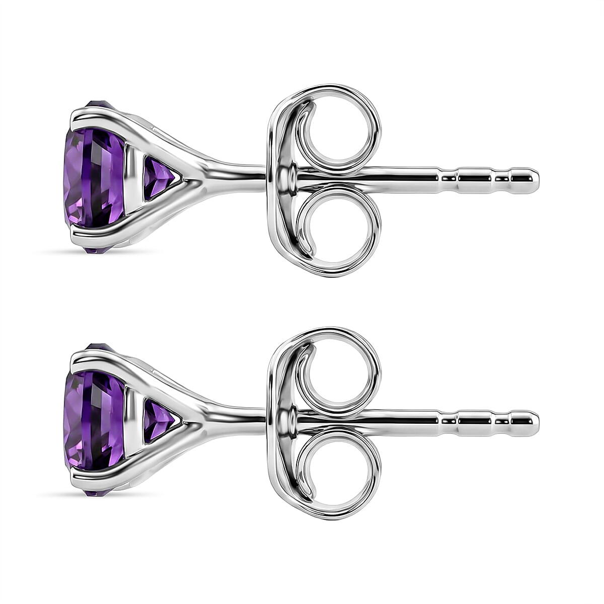 AAA Zambian Amethyst Solitaire Stud Push Post Earrings in Platinum Overlay Sterling Silver