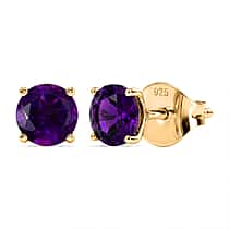 AAA Zambian Amethyst Solitaire Stud Push Post Earrings in Gold Overlay Sterling Silver