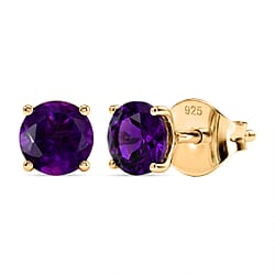 AAA Zambian Amethyst Solitaire Stud Push Post Earrings in Platinum Overlay Sterling Silver