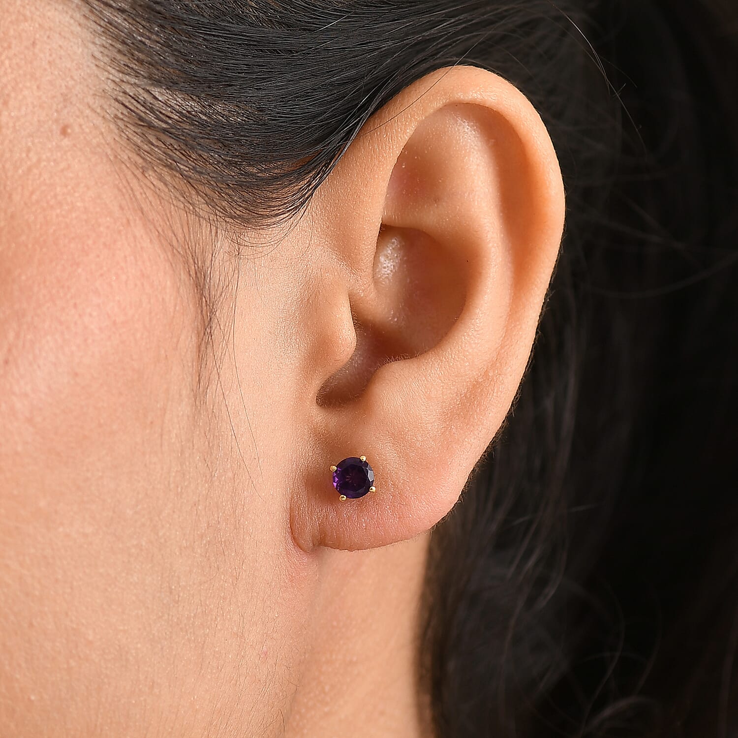 AAA Zambian Amethyst Solitaire Stud Push Post Earrings in Gold Overlay Sterling Silver