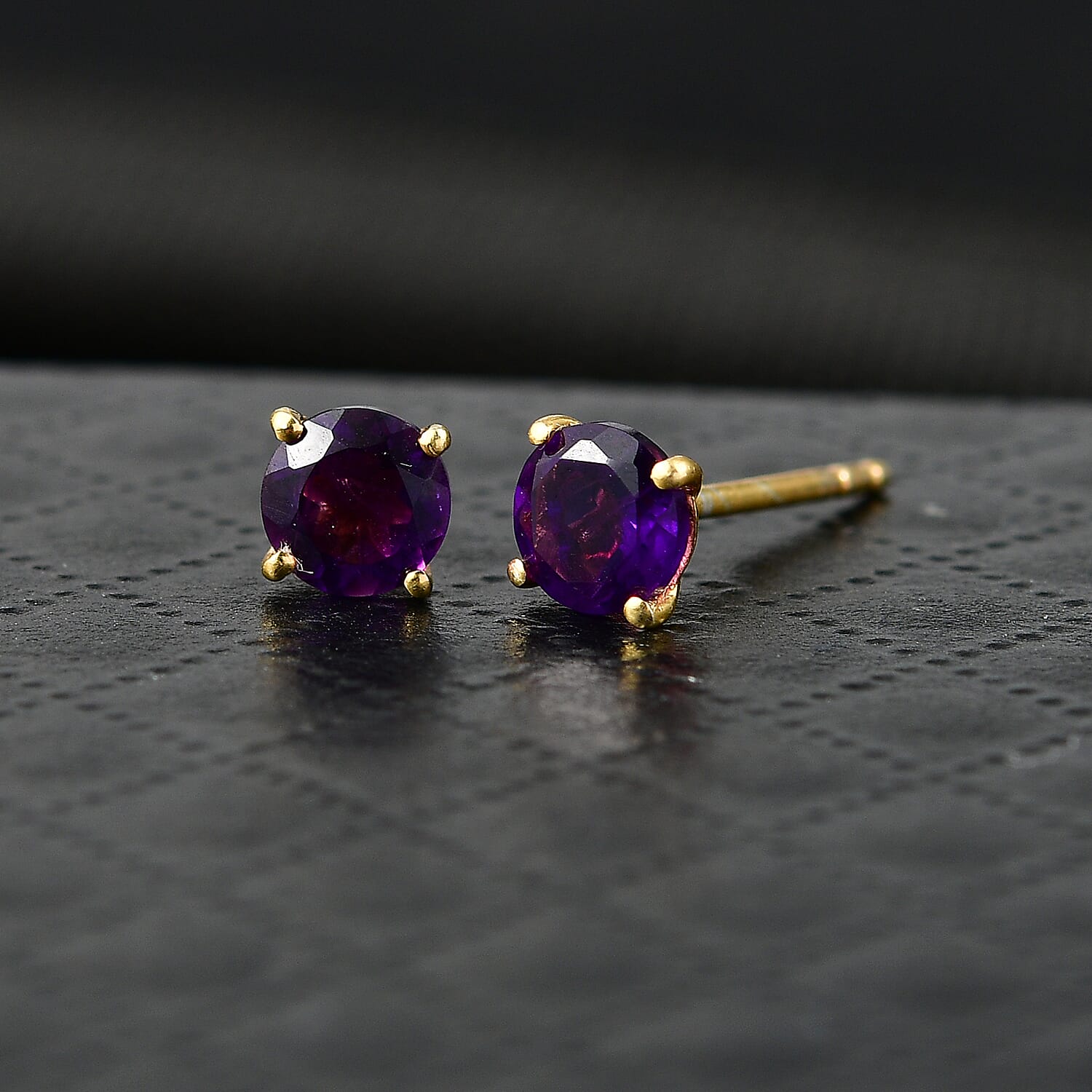 AAA Zambian Amethyst Solitaire Stud Push Post Earrings in Gold Overlay Sterling Silver