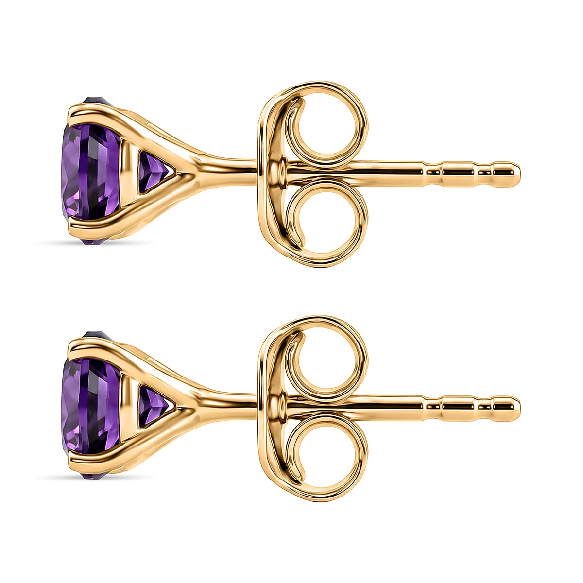 AAA Zambian Amethyst Solitaire Stud Push Post Earrings in Gold Overlay Sterling Silver