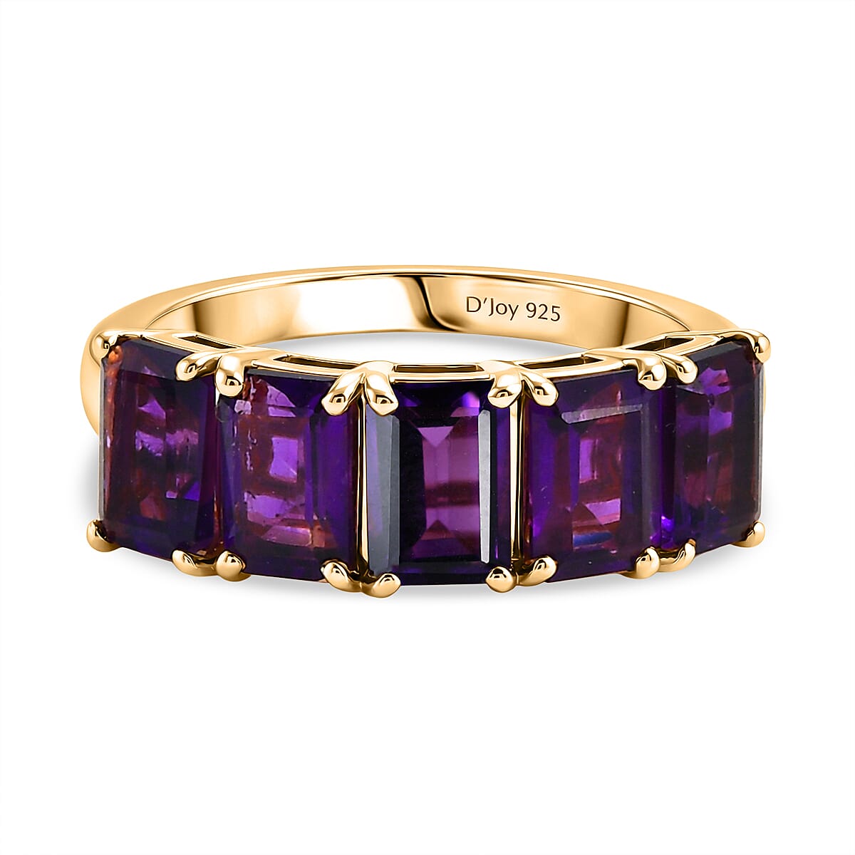 D'Joy AAA African Amethyst 5 Stone Ring in Yellow Gold Plated Sterling Silver 2.94 Ct.