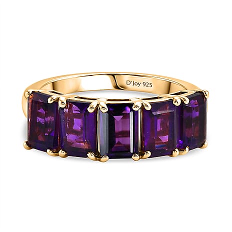 D'Joy AAA African Amethyst 5 Stone Ring in Yellow Gold Plated Sterling Silver 2.94 Ct.