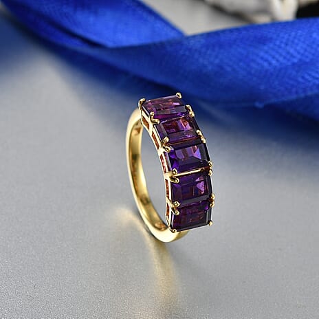 D'Joy AAA African Amethyst 5 Stone Ring in Yellow Gold Plated Sterling Silver 2.94 Ct.