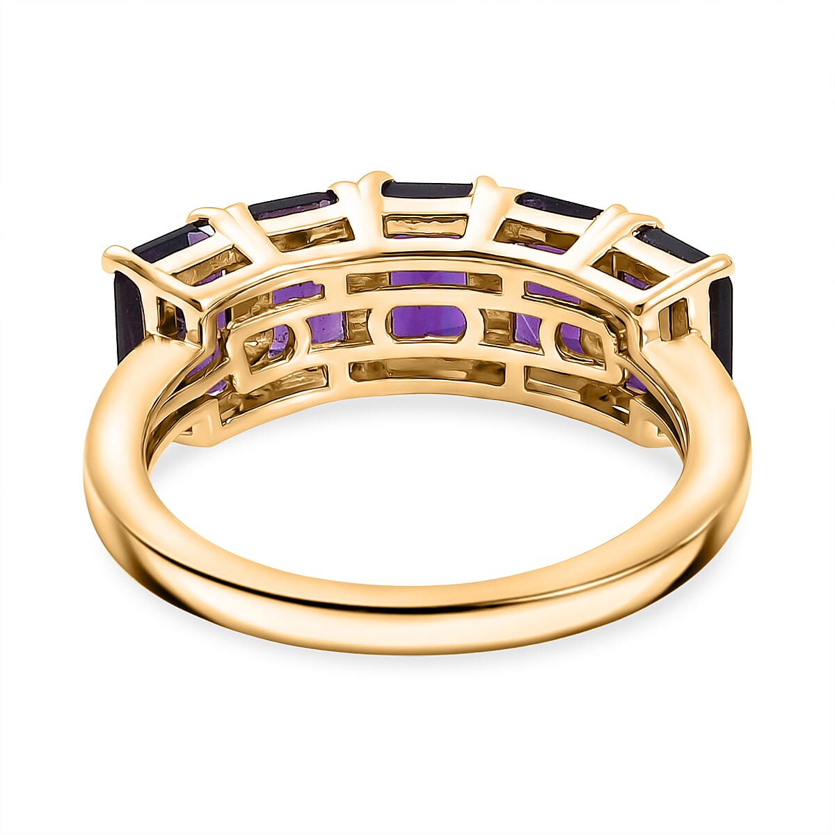 D'Joy AAA African Amethyst 5 Stone Ring in Yellow Gold Plated Sterling Silver 2.94 Ct.