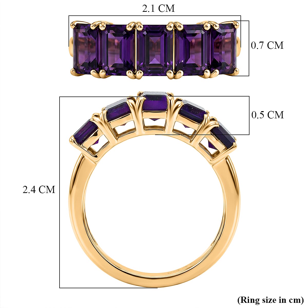 D'Joy AAA African Amethyst 5 Stone Ring in Yellow Gold Plated Sterling Silver 2.94 Ct.