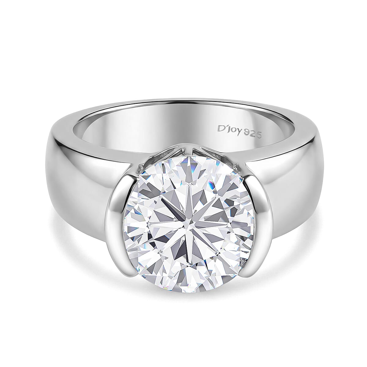 D'Joy Moissanite Solitaire Ring in Rhodium Overlay Sterling Silver 4.16 Ct.