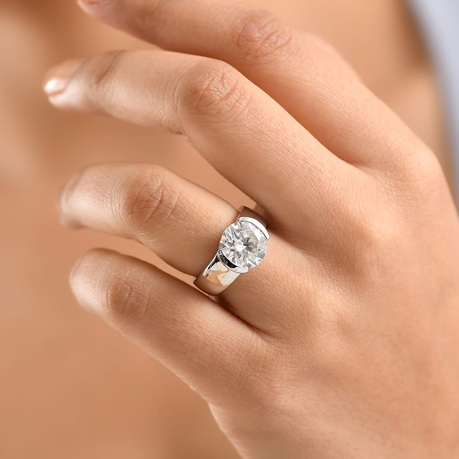 D'Joy Moissanite Solitaire Ring in Rhodium Overlay Sterling Silver 4.16 Ct.