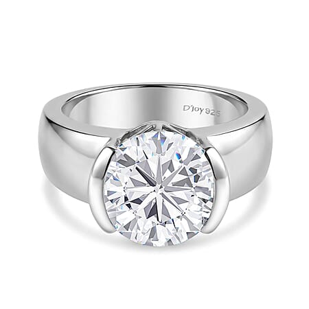 D'Joy Moissanite Solitaire Ring in Rhodium Overlay Sterling Silver 4.16 Ct. D'Joy Moissanite Solitaire Ring in Rhodium Overlay Sterling Silver 4.16 Ct.