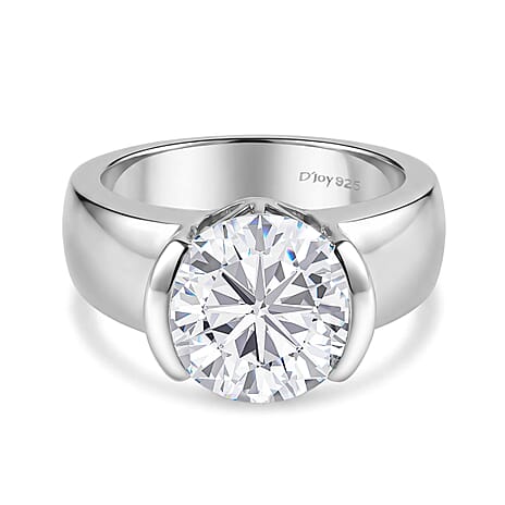 D'Joy Moissanite Solitaire Ring in Rhodium Overlay Sterling Silver 4.16 Ct.