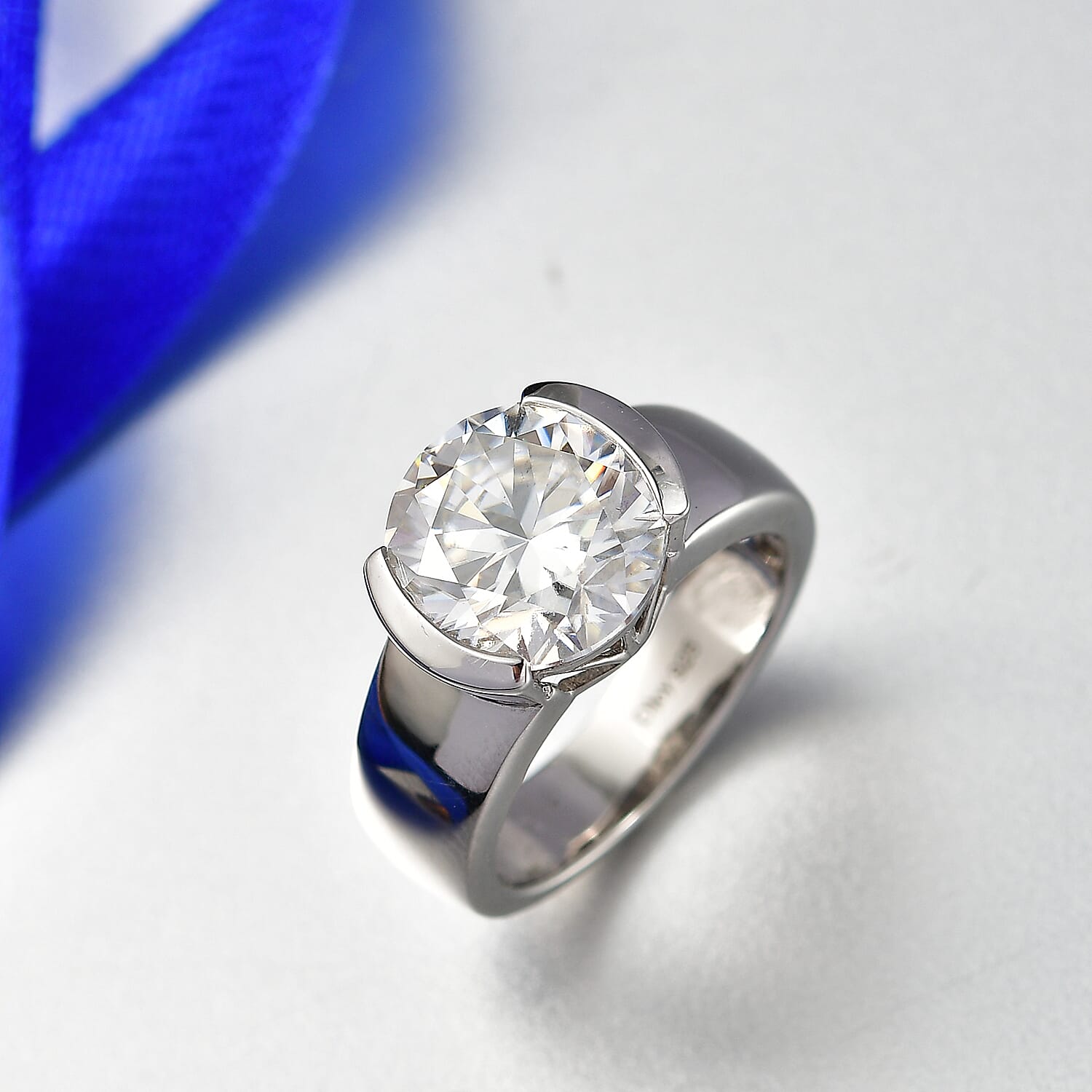 D'Joy Moissanite Solitaire Ring in Sterling Silver 4.00 Ct.