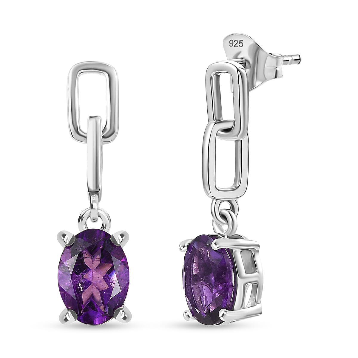 D'Joy AAA African Amethyst Dangling Earring with Push Post in Platinum Overlay Sterling Silver 2.26 Ct.