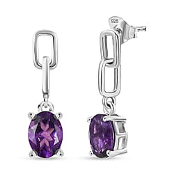D'Joy AAA African Amethyst Dangling Push Post Earring in Yellow Gold Plated Sterling Silver 2.26 Ct.