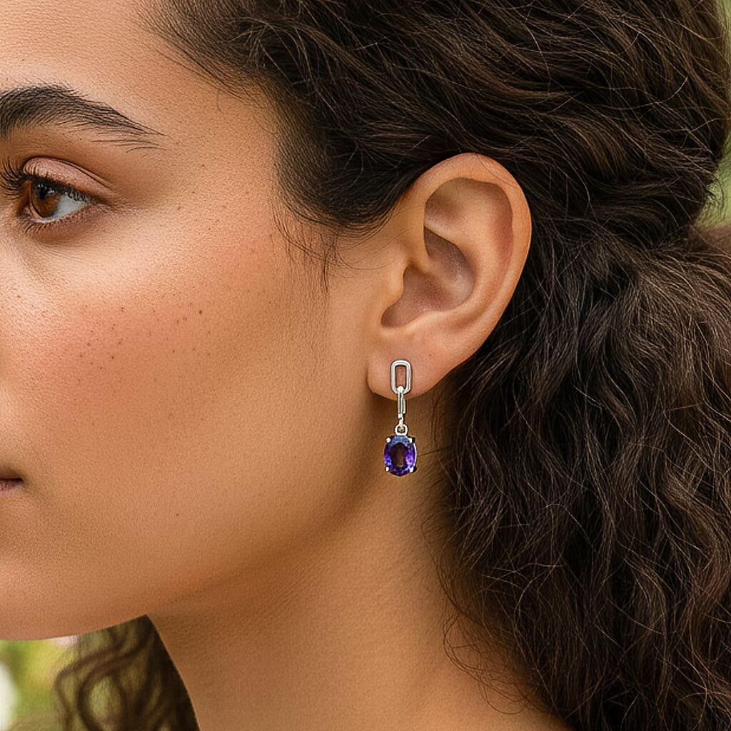 D'Joy AAA African Amethyst Dangling Earring with Push Post in Platinum Overlay Sterling Silver 2.26 Ct.