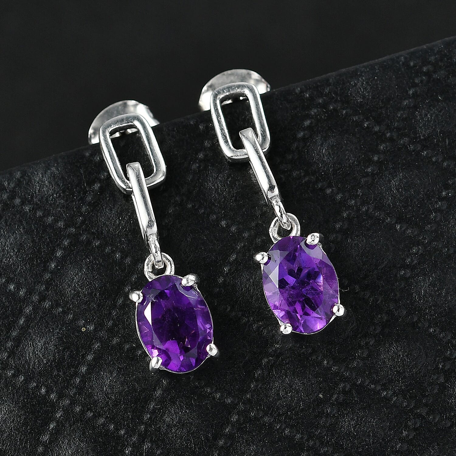 D'Joy AAA African Amethyst Dangling Earring with Push Post in Platinum Overlay Sterling Silver 2.26 Ct.