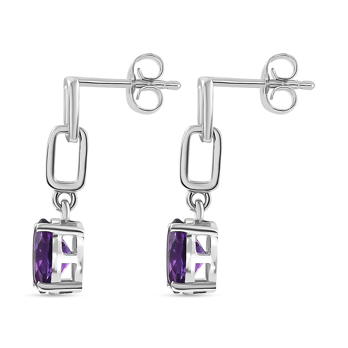 D'Joy AAA African Amethyst Dangling Earring with Push Post in Platinum Overlay Sterling Silver 2.26 Ct.