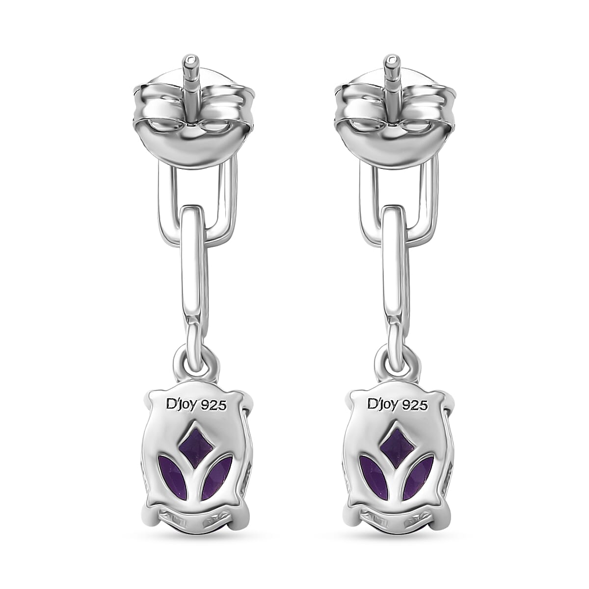 D'Joy AAA African Amethyst Dangling Earring with Push Post in Platinum Overlay Sterling Silver 2.26 Ct.