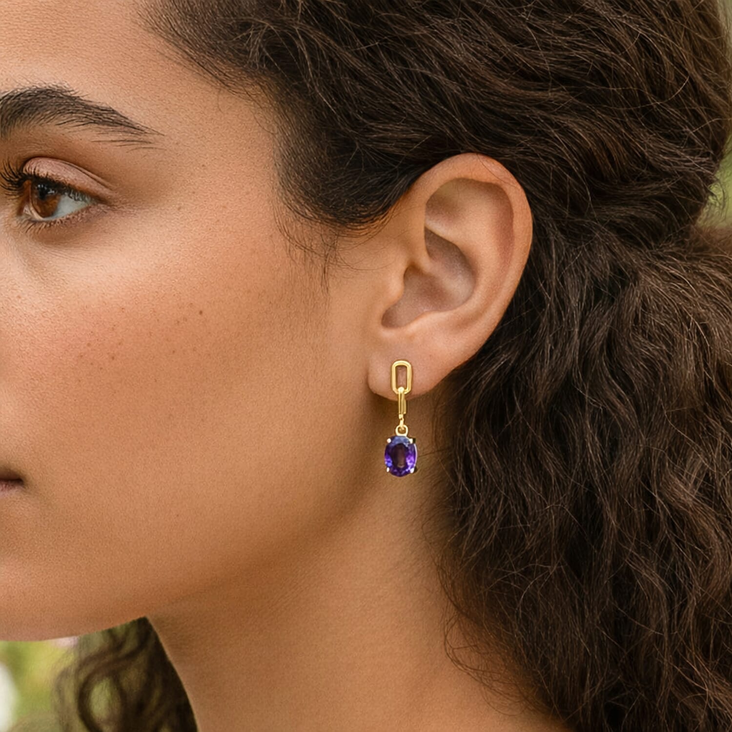 D'Joy AAA African Amethyst Dangling Push Post Earring in Yellow Gold Plated Sterling Silver 2.26 Ct.