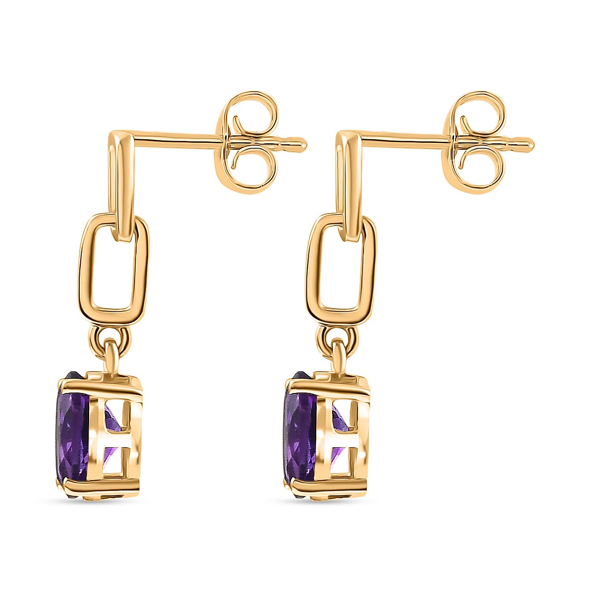 D'Joy AAA African Amethyst Dangling Push Post Earring in Yellow Gold Plated Sterling Silver 2.26 Ct.