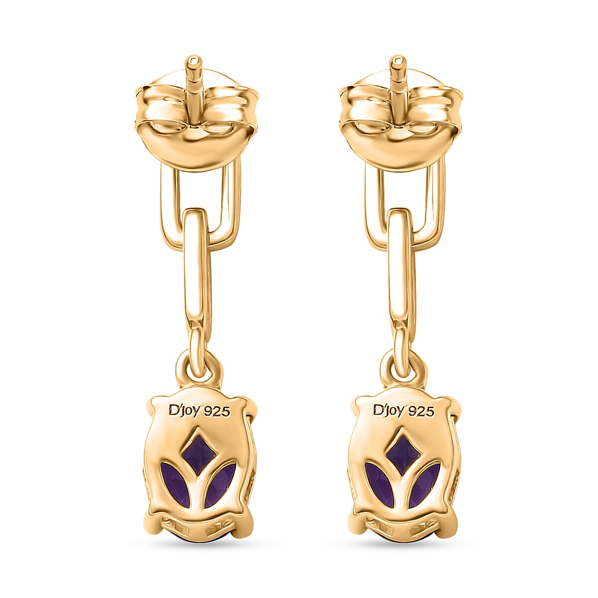 D'Joy AAA African Amethyst Dangling Push Post Earring in Yellow Gold Plated Sterling Silver 2.26 Ct.