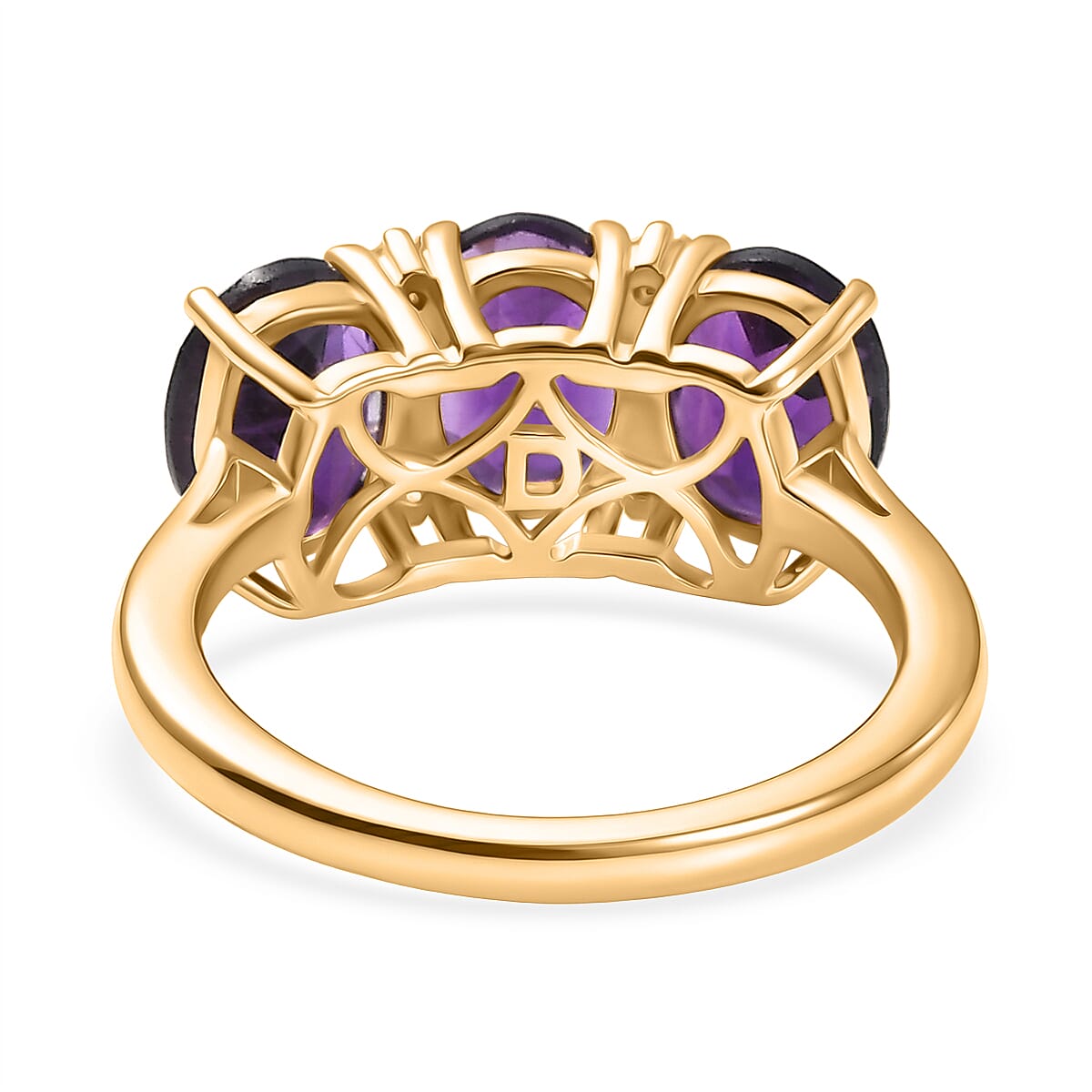 D'Joy AAA African Amethyst & White Zircon Trilogy Ring in Yellow Gold Plated Sterling Silver 3.46 Ct.