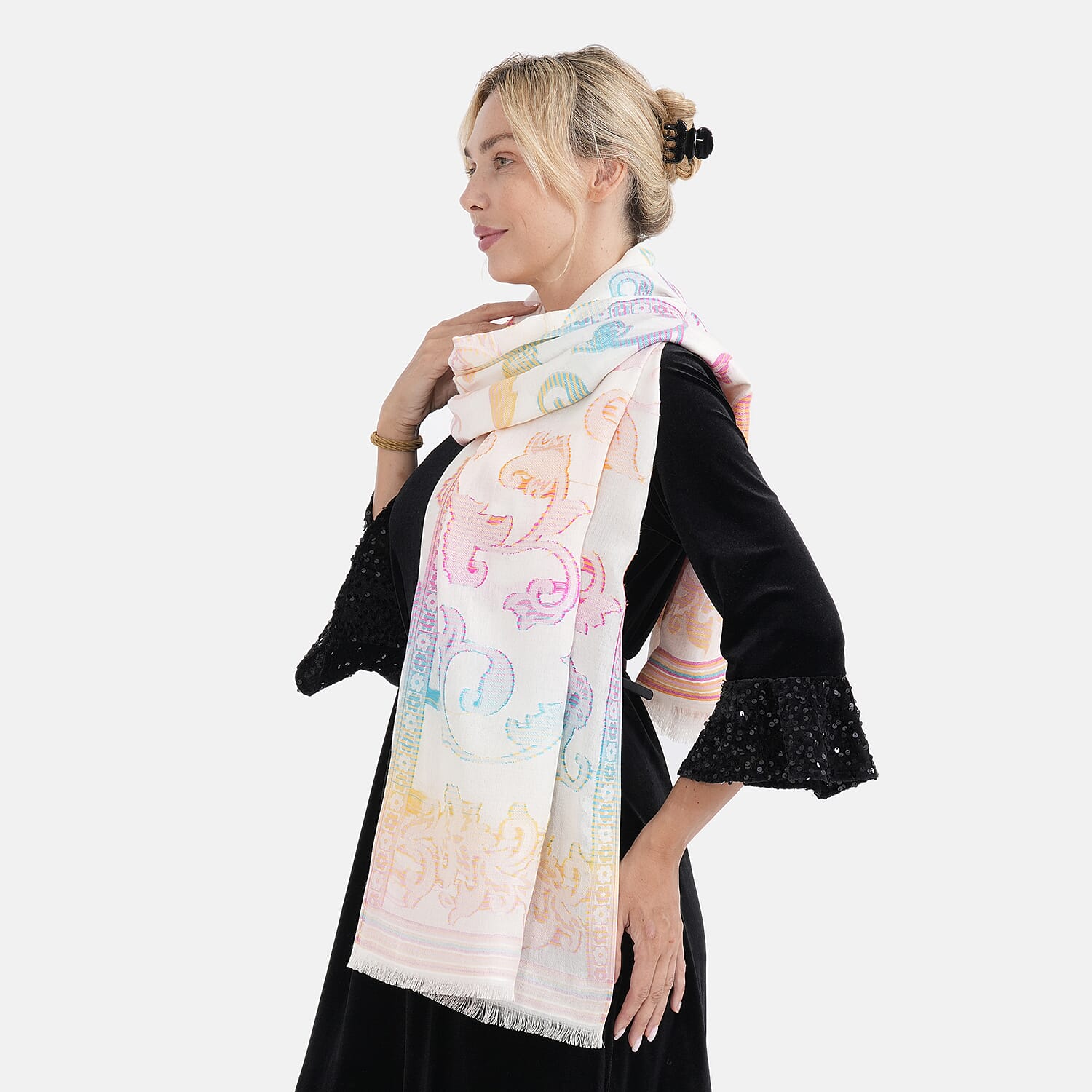 - Maisi Cotton Printed Scarf (Size - One Size) - White Multi - Multicolor