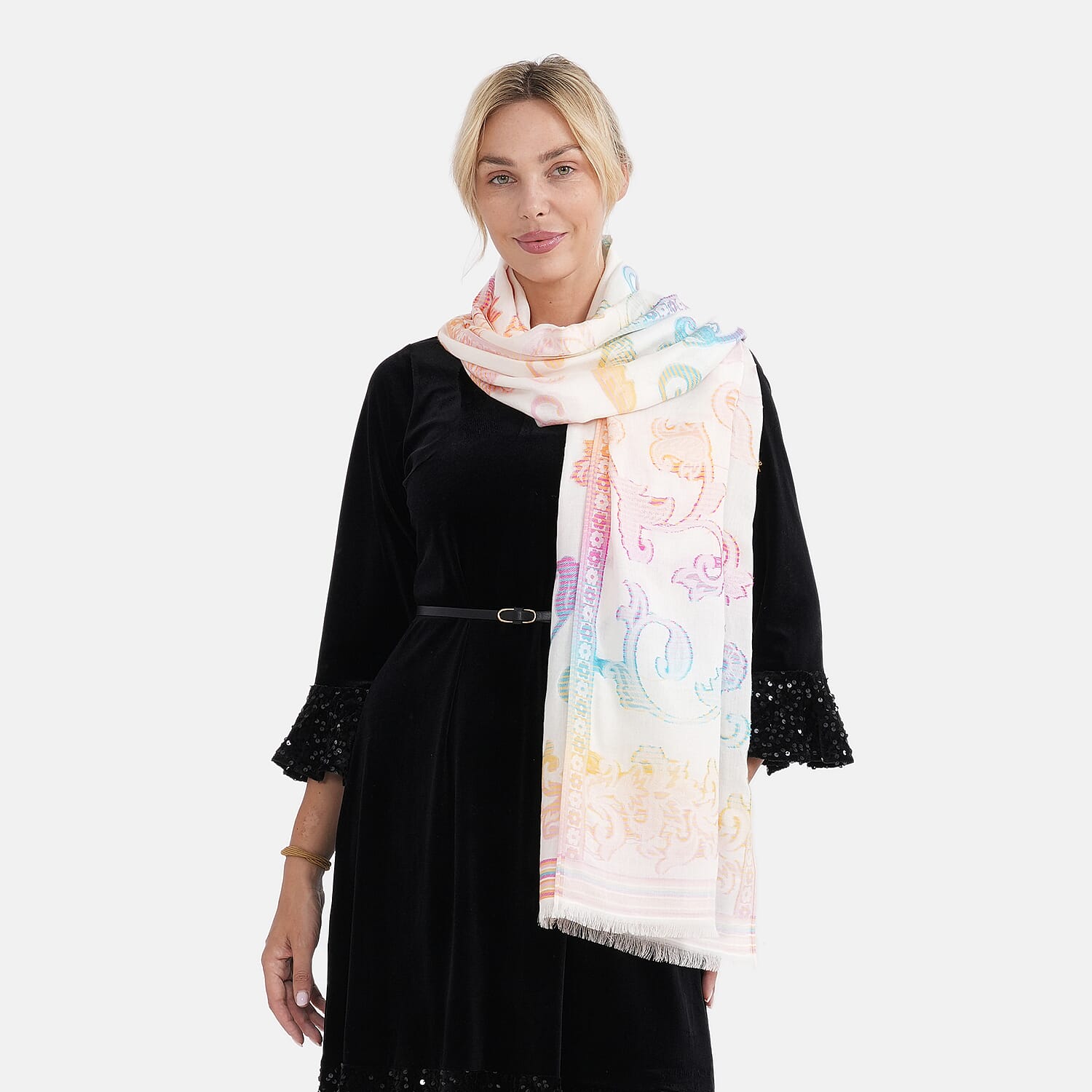 - Maisi Cotton Printed Scarf (Size - One Size) - White Multi - Multicolor