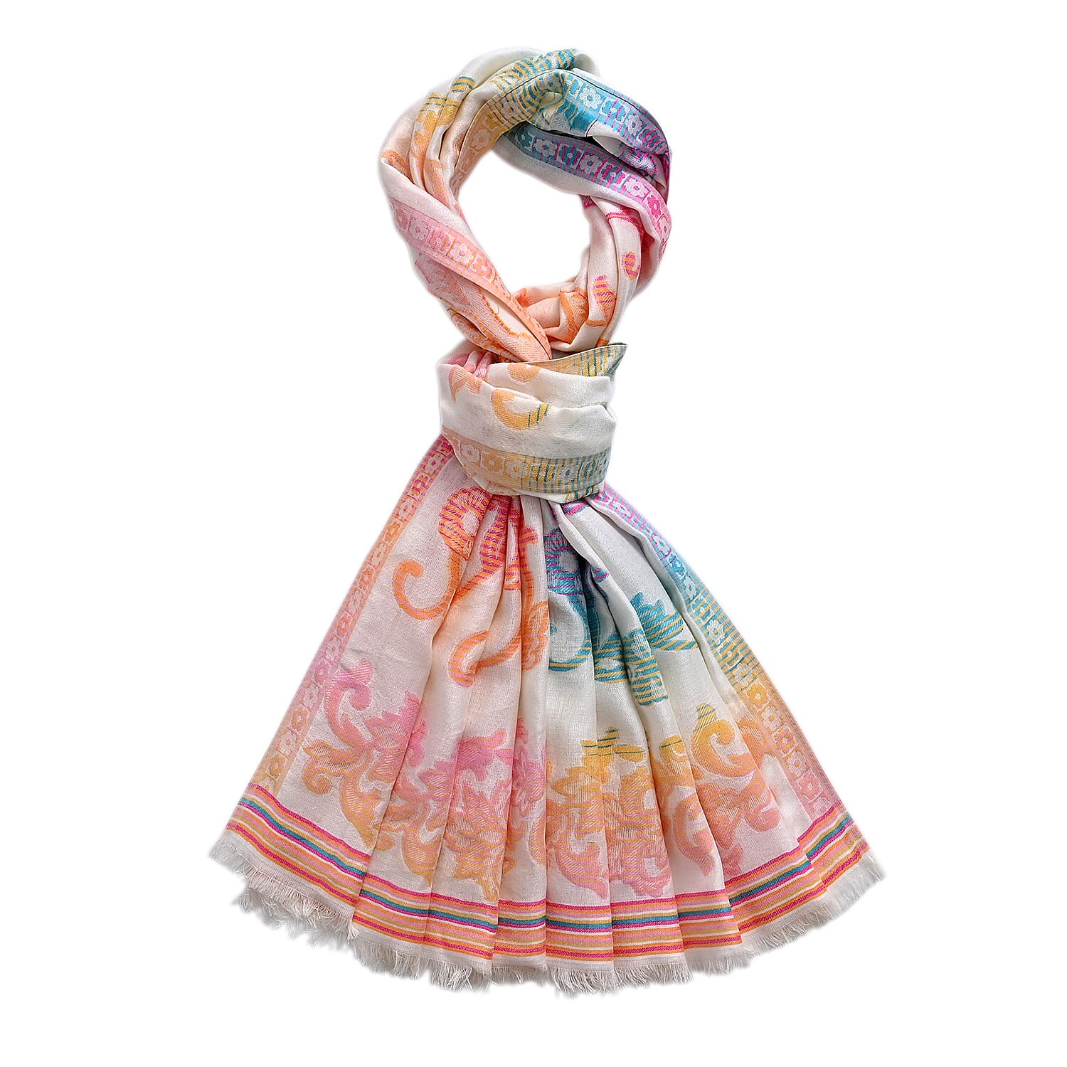 - Maisi Cotton Printed Scarf (Size - One Size) - White Multi - Multicolor