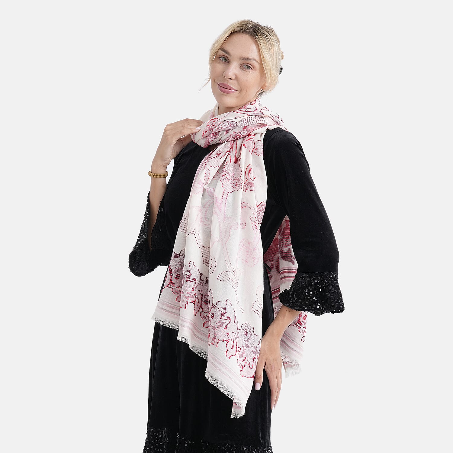 - Maisi Cotton Printed Scarf (Size - One Size) - White Red - Multicolor