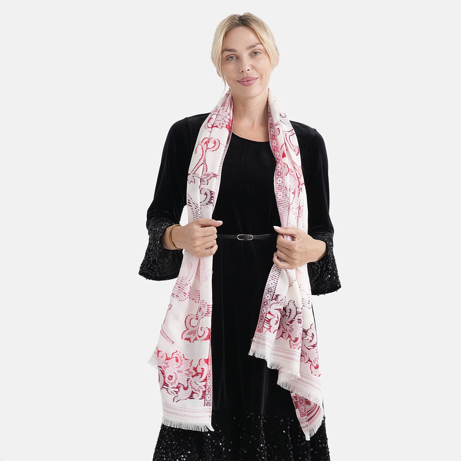 - Maisi Cotton Printed Scarf (Size - One Size) - White Red - Multicolor