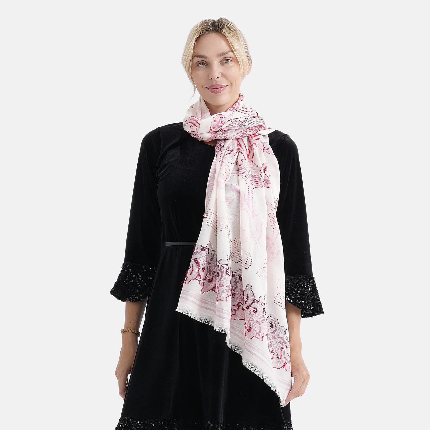 - Maisi Cotton Printed Scarf (Size - One Size) - White Red - Multicolor