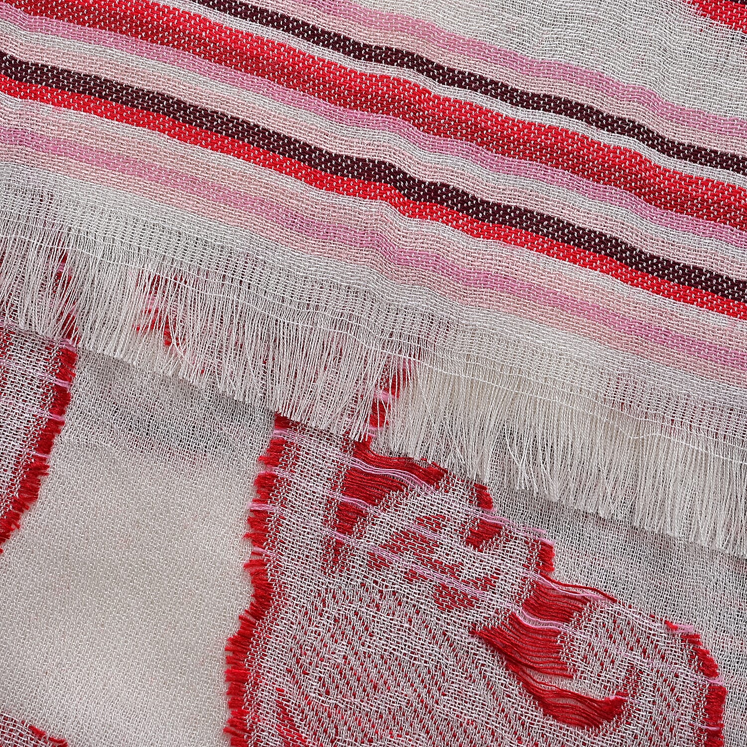 - Maisi Cotton Printed Scarf (Size - One Size) - White Red - Multicolor