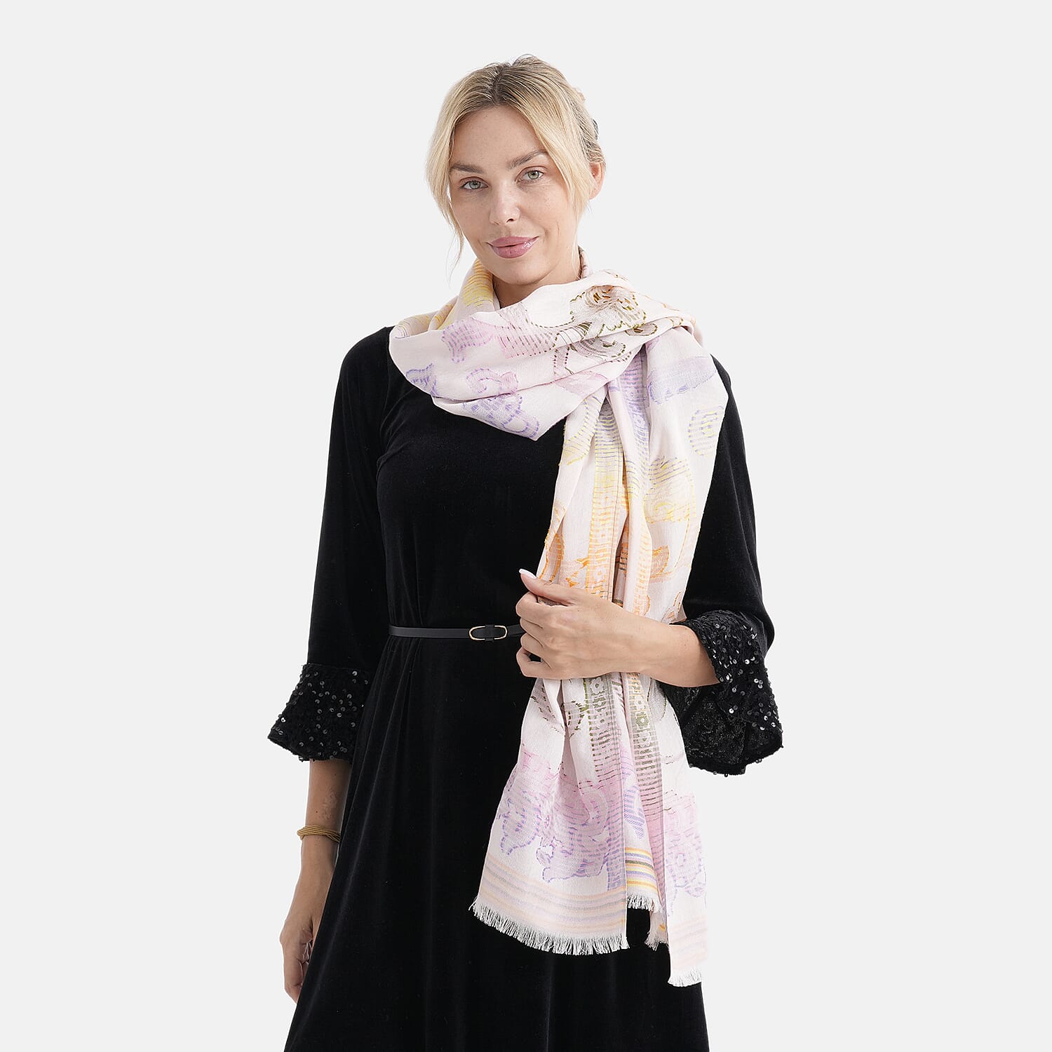 - Maisi Cotton Printed Scarf (Size - One Size) - Pink - Multicolor