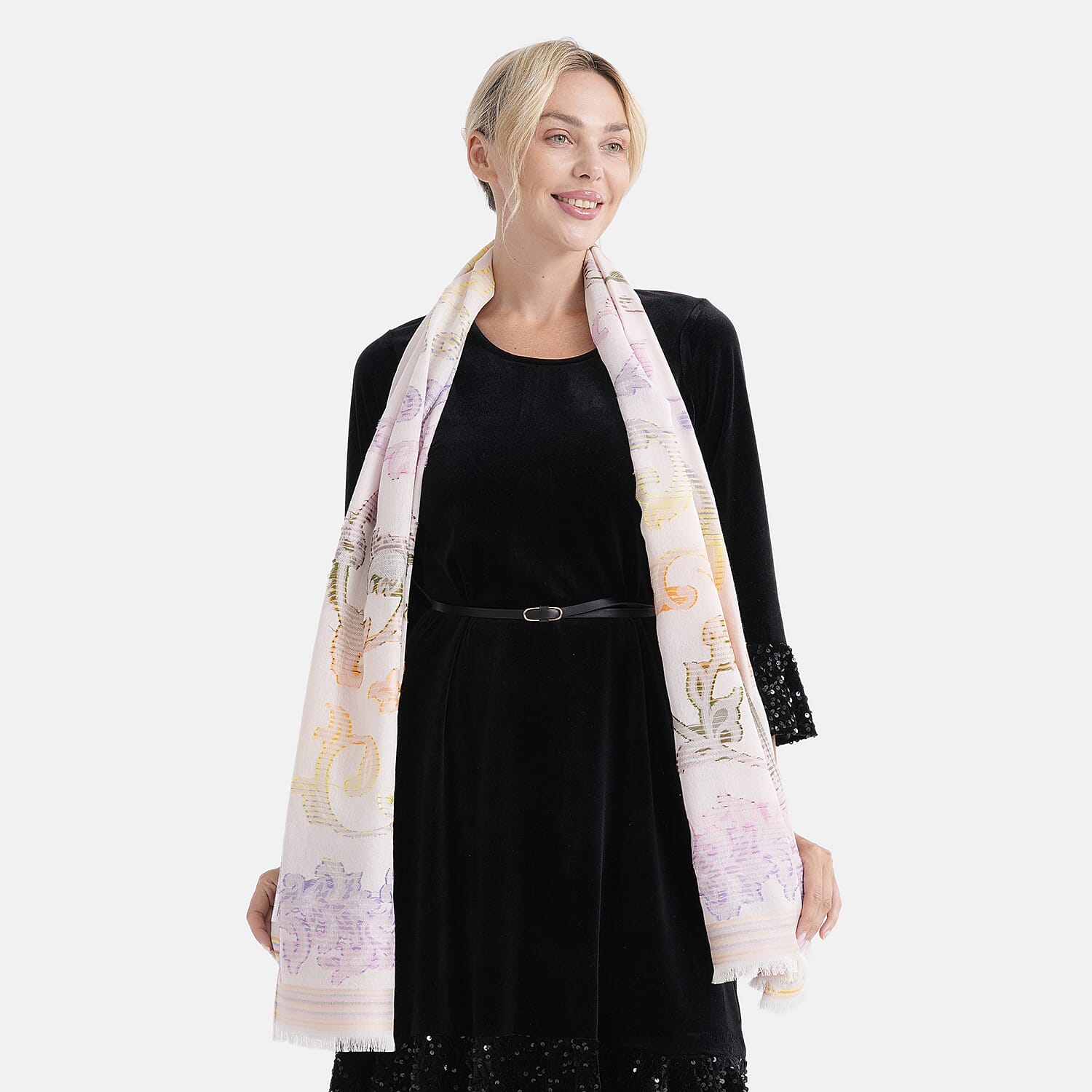 - Maisi Cotton Printed Scarf (Size - One Size) - Pink - Multicolor