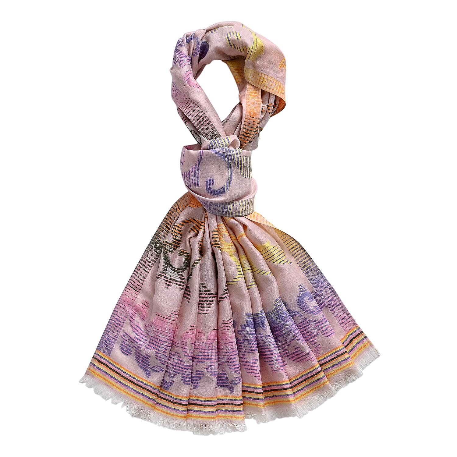 - Maisi Cotton Printed Scarf (Size - One Size) - Pink - Multicolor